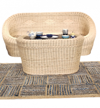 Beautiful homes with Trinity Crafts Wicker Sofa and Jute, Denim Rugs